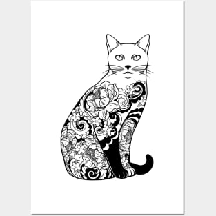 Cat In Lotus Tattoo Posters and Art